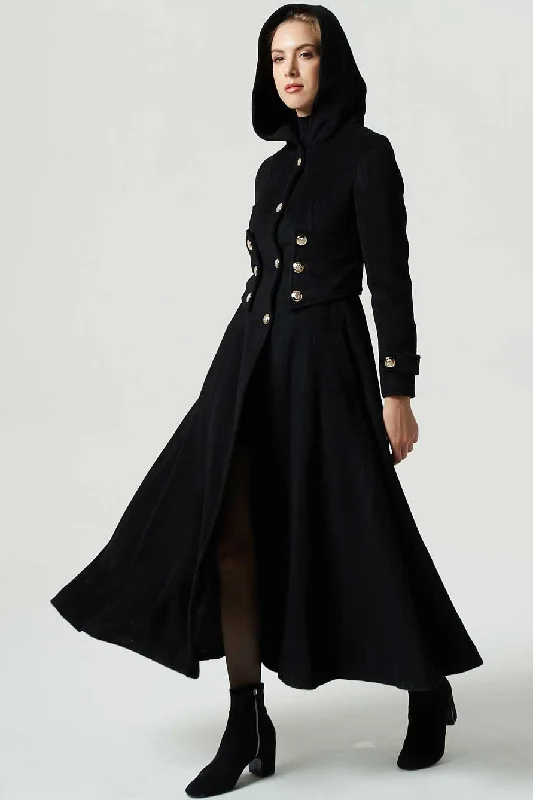 Short women’s coats for a trendy appearance -hooded maxi wool coat womens winter coat 1953#