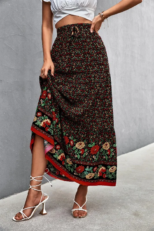 Women’s bomber coats for casual chic -Floral Tied Maxi Skirt