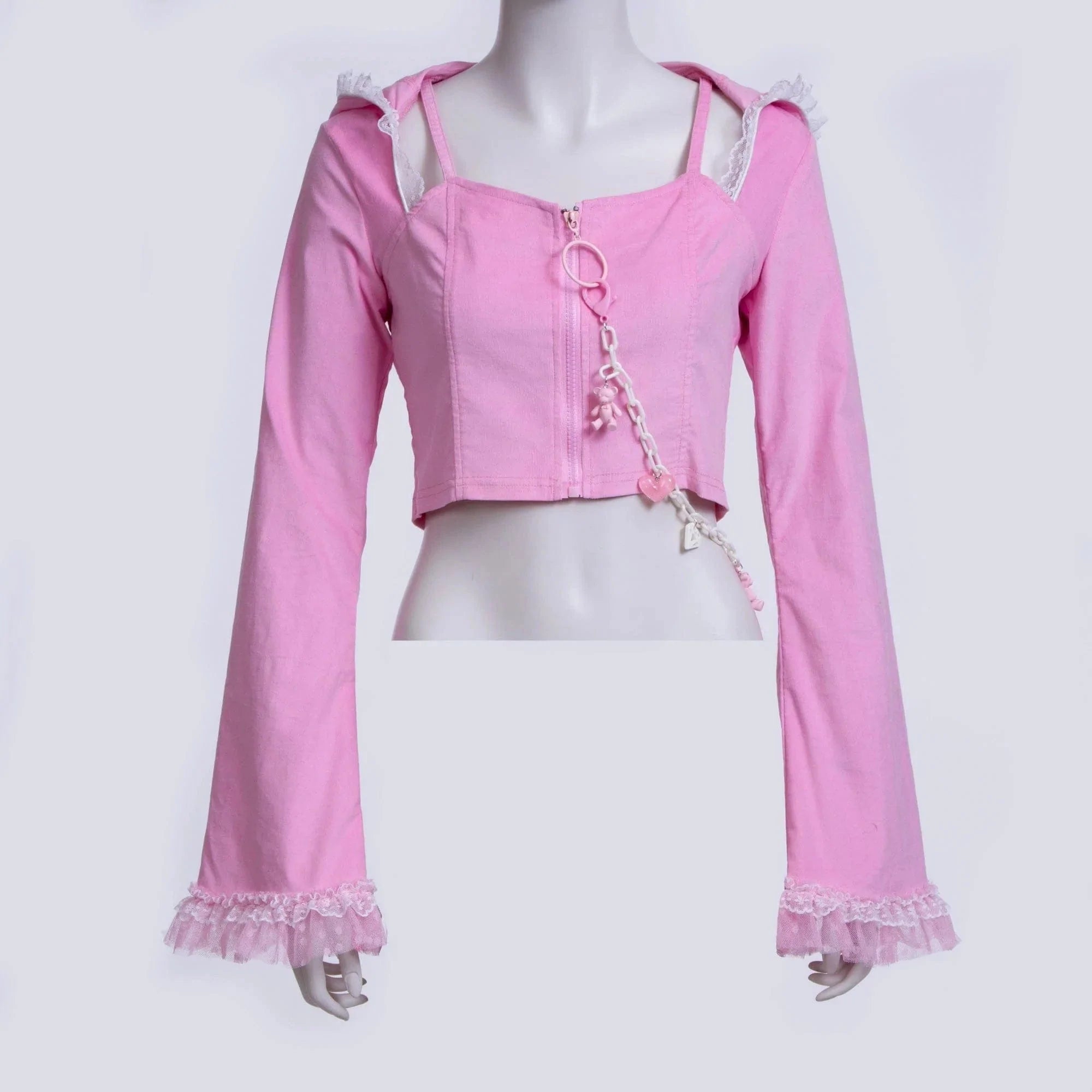 Women’s raincoats for spring showers -Women's Grunge Lace Splice Jacket with Hood  Pink