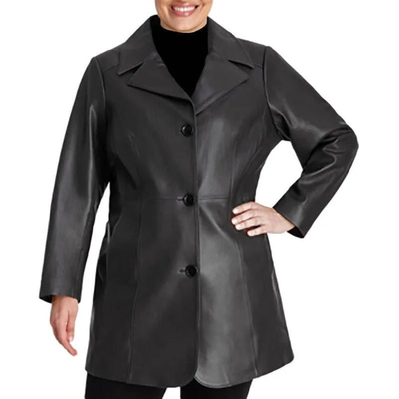 Women’s hooded wool coats for winter style -Anne Klein Women's PLUS SIZE Walker Leather Coat