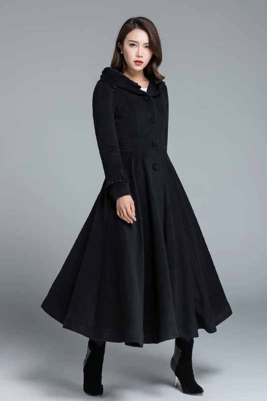 Women’s blazer coats for office attire -Black wool winter princess coat 1649#