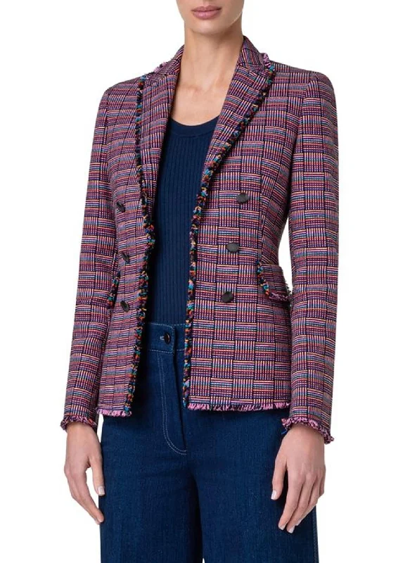 Women’s sporty coats for active lifestyles -Double Breasted Grid Check Jacket In Multi