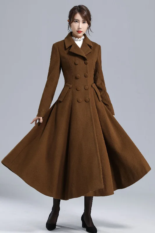 Women’s camel coats for timeless style -Women's Brown Long Wool Coat 3238