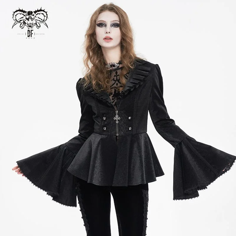 Women’s trench coats for rainy days -Women's Gothic Ruffled Collar Flared Sleeved Jacket