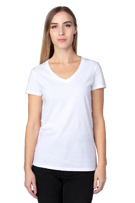 Women’s fleece-lined tops for winter comfort -Threadfast Apparel Womens Ultimate Short Sleeve V-Neck T-Shirt - White