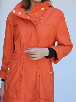 Women’s vegan leather coats for eco-friendly fashion -Anna Jacket- Hermes Orange