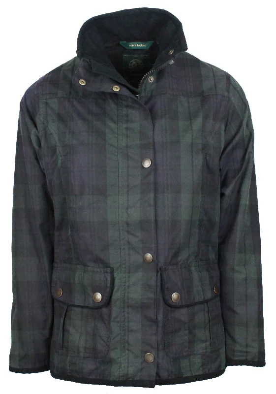 Women’s hooded wool coats for winter style -W04 - Women's Tartan Eltham Wax Jacket - BLACKWATCH