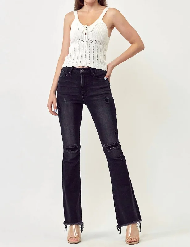 Women’s chinos for smart casual style -Flare Distressed Knee Jeans In Black