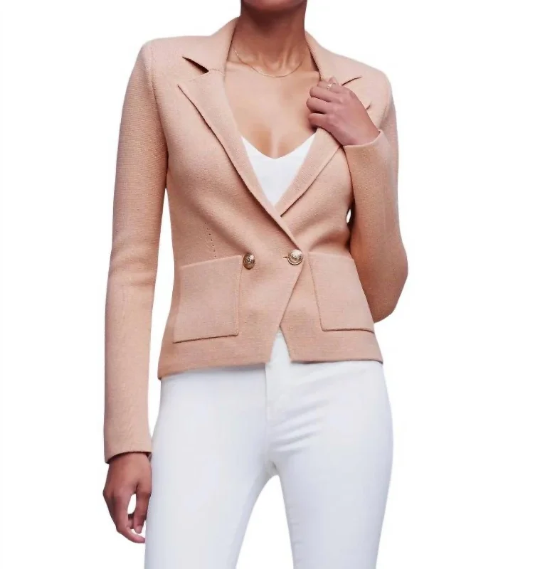 Women’s military-style coats for bold look -Sofia Knit Blazer In Neutral Pink