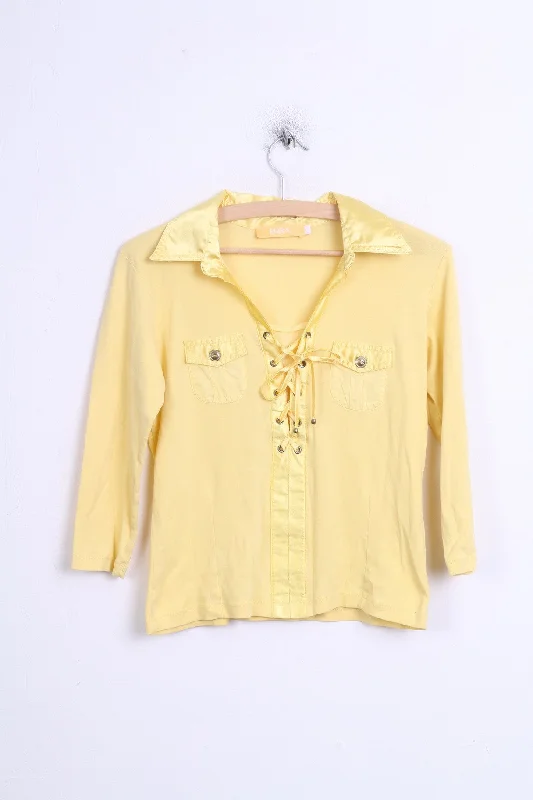 Women’s sleeveless tops for summer vacations -BIBA Womens 1 M Chic Blouse Yellow Collar Lace Up