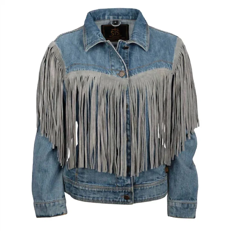 Women’s raincoats for spring showers -Women's Gretchen Denim Fringe Jacket In Medium Wash Denim