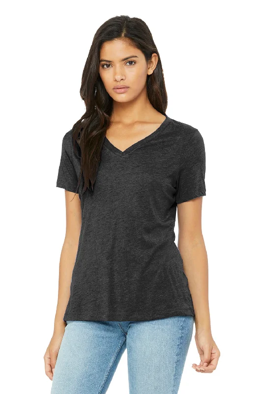 Women’s tops with unique sleeve designs -Bella + Canvas Womens Short Sleeve V-Neck T-Shirt - Charcoal Black