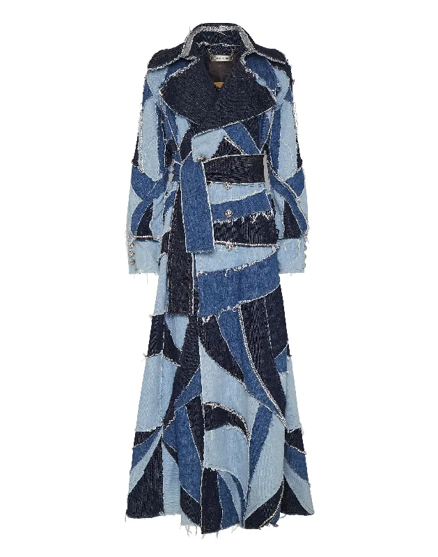 Tailored women’s coats for professional style -Denim Trench Patchwork