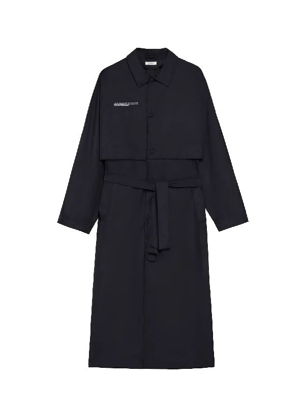 Women’s chic trench coats for everyday wear -Archive Womens Recycled Nylon Trench Coat—black