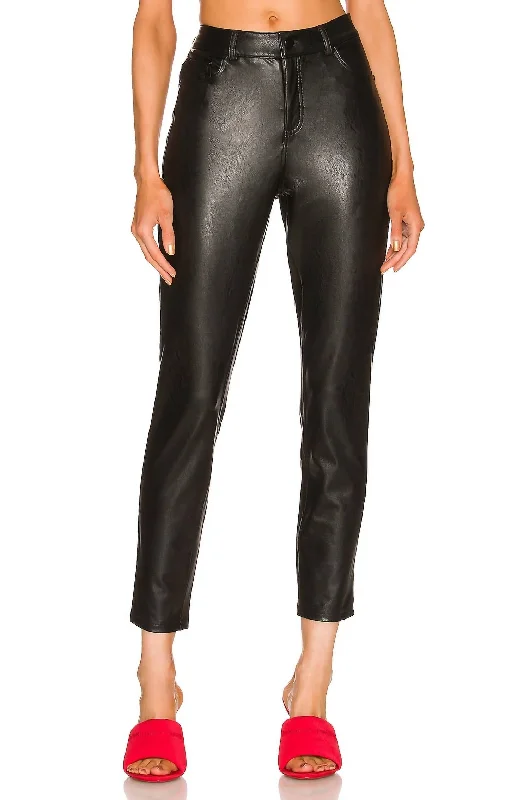 Women’s dress pants for office attire -Faux Leather 5 Pocket Pants In Black