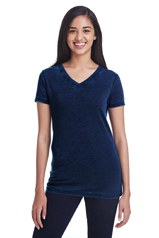 Women’s tops with v-neckline for flattering fit -Threadfast Apparel Womens Cross Dye Short Sleeve V-Neck T-Shirt - Electric Blue