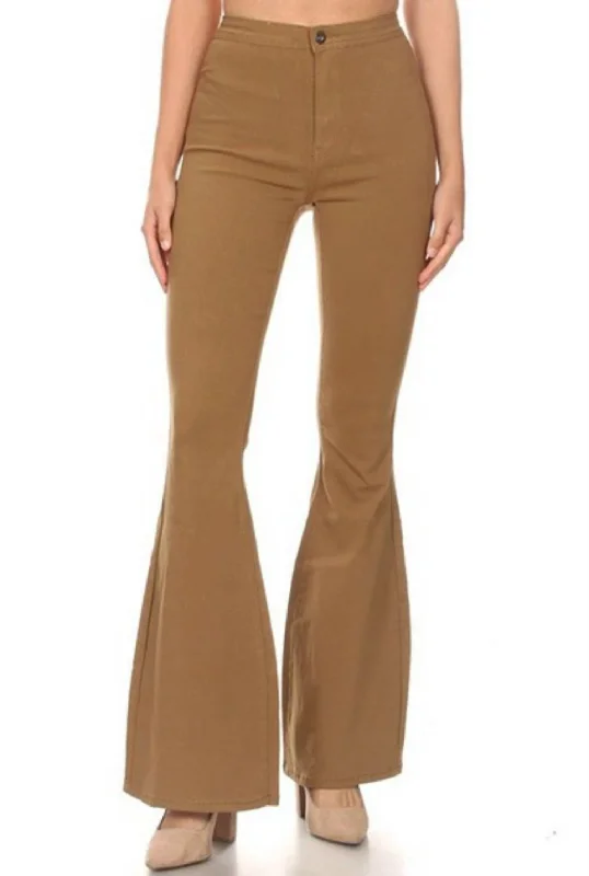 Women’s fleece-lined pants for winter warmth -High Waisted Disco Bell Bottom Jeans In Mocha