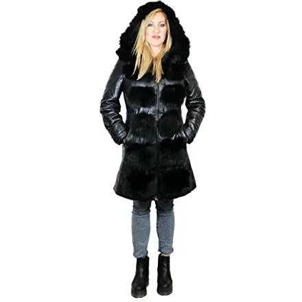 Women’s long-line coats for a sleek look -Zooloo Women's Leather Puffer Coat with Fox Trim