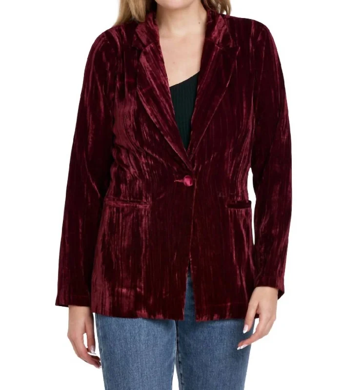 Women’s double-breasted coats for sophisticated style -Wylie Velvet Blazer In Red Plum