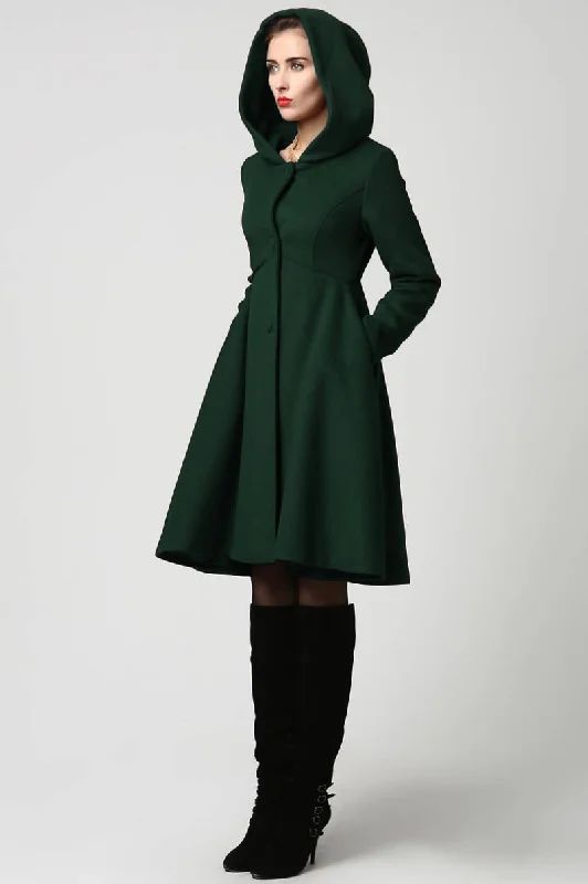 Women’s heavy-duty coats for harsh winters -Vintage inspired Swing Hooded Wool Princess coat 2647