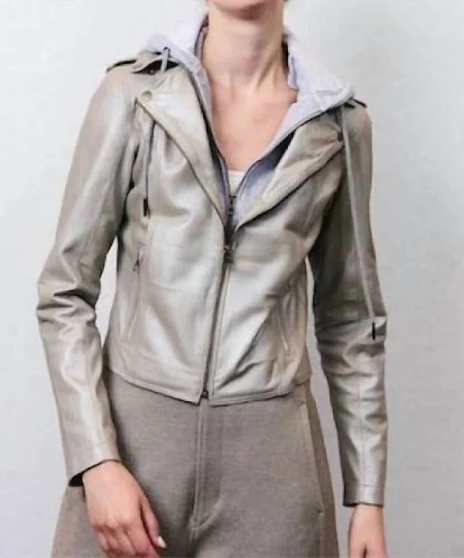 Women’s fur-lined coats for cozy feel -Molly Metallic Patina Leather Jacket In Taupe