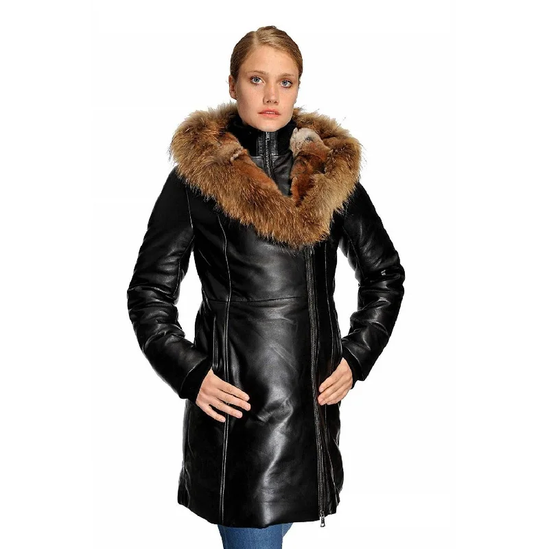 Women’s military coats for bold fashion -Original Goose Women's Down Parka Leather Coat