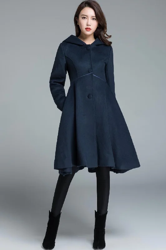 Women’s oversized coats for relaxed style -fit and flare dress coat for winter, blue wool coat 1648#