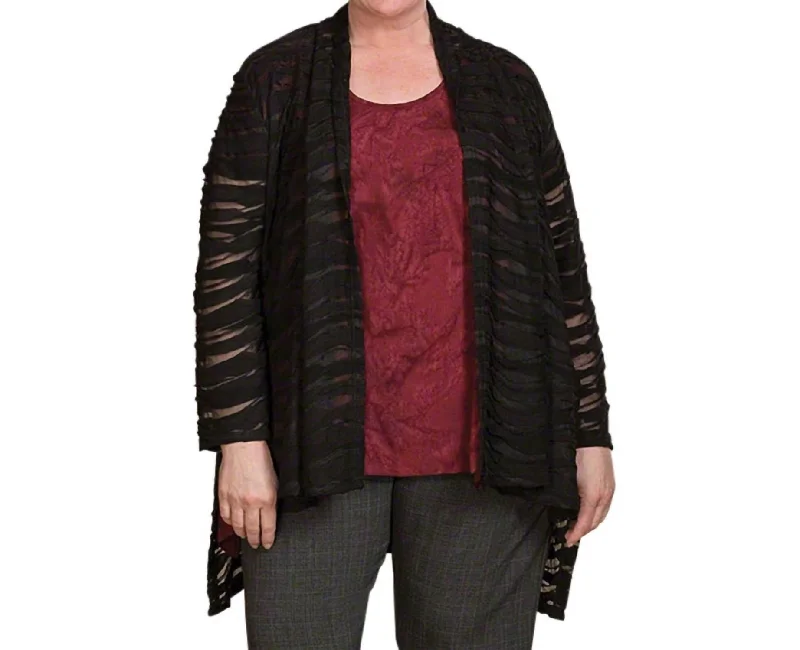 Women’s slim-fit coats for sleek silhouette -Textured Shawl Collar Jacki Wave Jacket - Plus Size In Black