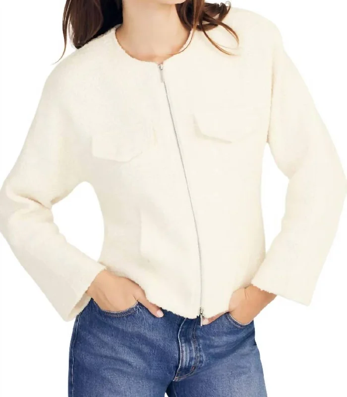 Women’s camel coats for timeless style -Prewett Zip Front Jacket In Blanc De Blanc