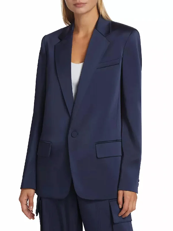 Casual women’s coats for everyday wear -Axel Satin Jacket In Evening Blue