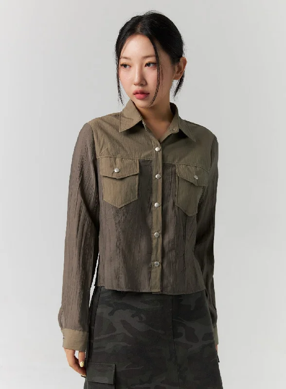 Oversized women’s tops for relaxed style -Color Block Button-Down Shirt CS311