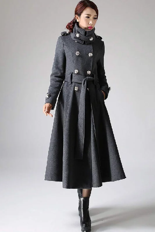 Women’s military-style coats for bold look -Gray coat Cashmere coat Long coat Military Coat 1072#