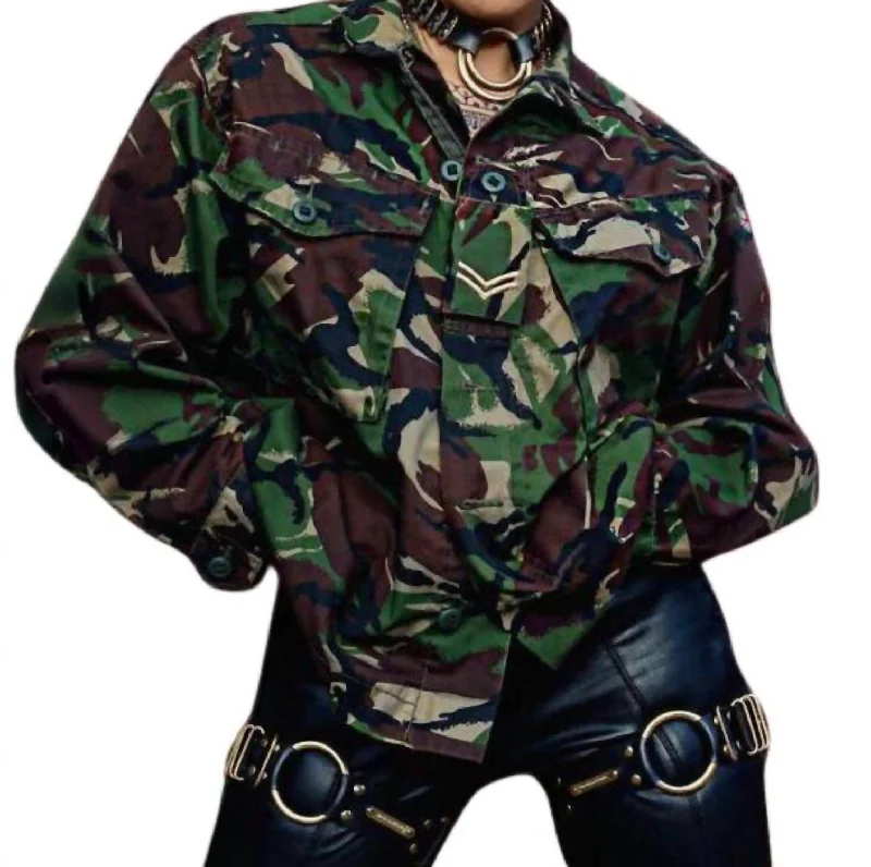 Women’s fur-trimmed coats for winter glam -Sinner Saint Camo Jacket In Green