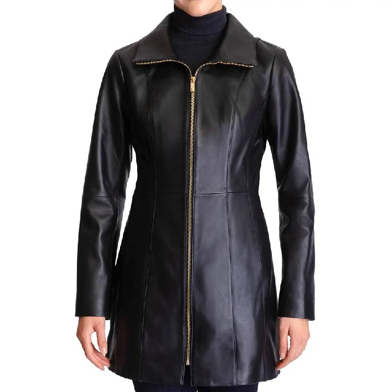 Women’s padded coats for extra warmth -Anne Klein Women's Mid-length Leather Coat