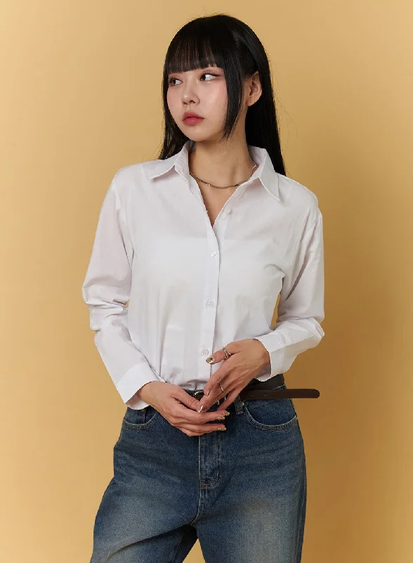 Trendy women’s crop tops for 2025 -Basic Tailored Shirt CJ404