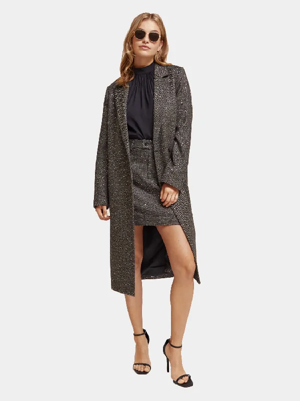 Women’s chic trench coats for everyday wear -Single-breasted herringbone sequin coat