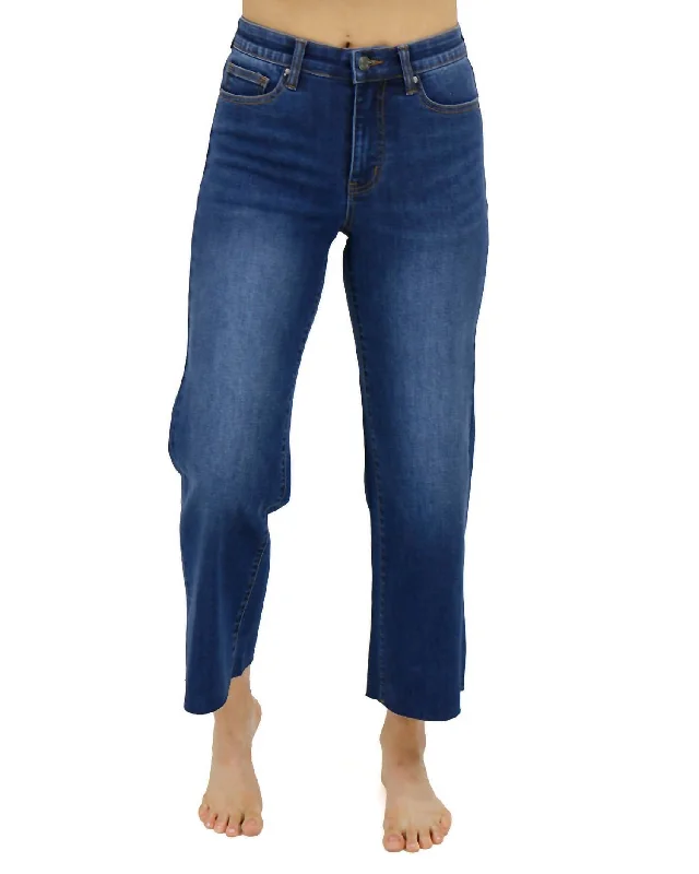 Women’s high-waisted pants for casual style -Cropped Wide Leg Waist Shaper Jeans In Medium Dark Wash