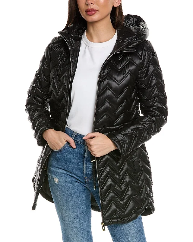 Women’s high-neck coats for added warmth -Via Spiga Chevron Quilted Coat