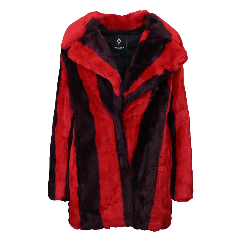 Women’s cable knit coats for cozy winter look -Red/Purple STRIPES FAKE FUR JACKET