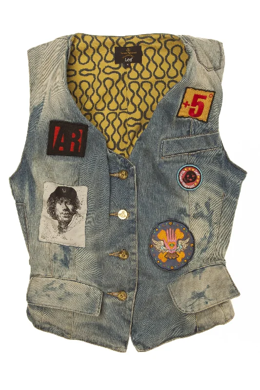 Women’s military coats for bold fashion -Vivienne Westwood - Denim Jean Vest with Patches - S