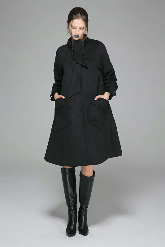 Women’s trench coats for rainy days -Black Wool Classic Coat Winter Wool Coat 1372#