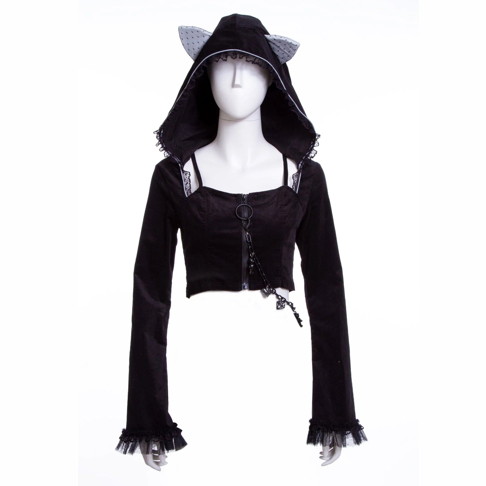 Women’s jackets and coats for layering -Women's Grunge Lace Splice Jacket with Hood Black