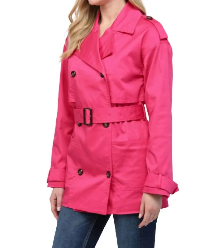 Women’s double-breasted coats for sophisticated style -Trench Coat In Fushsia