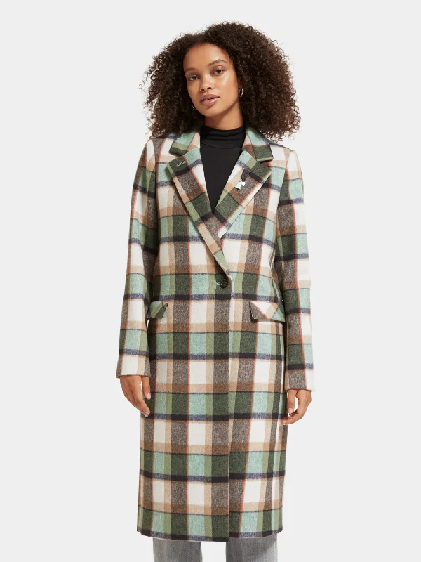 Women’s military-inspired coats for tough chic -Single-breasted check coat