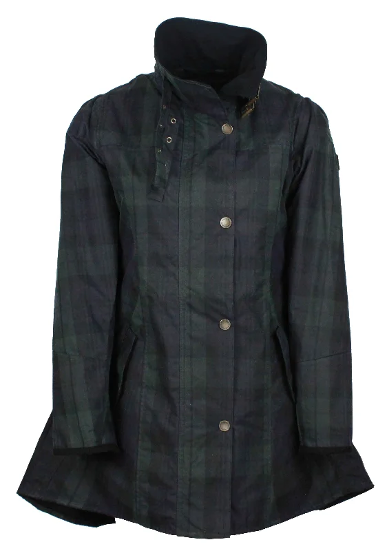 Women’s wool coat with button details -W49 - Women's Katrina Tartan Waxed Jacket - BLACKWATCH