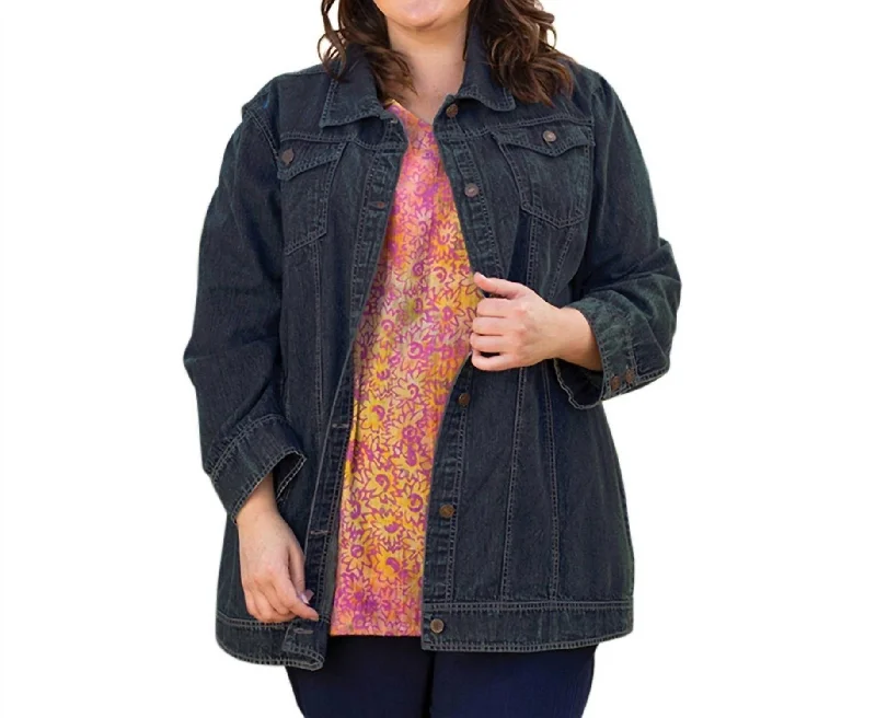 Women’s down-filled coats for warmth and comfort -Premium Long Sleeve Rydel Denim Jacket - Plus Size In Dark Wash Denim