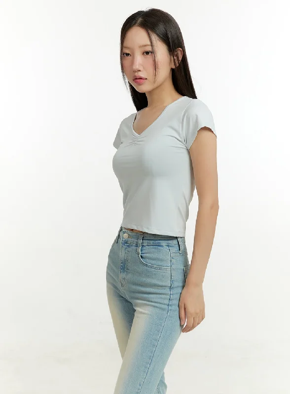 Women’s tops with v-neckline for flattering fit -V-Neck Crop Top CU428