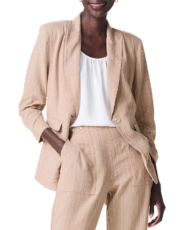 Women’s camel coats for timeless style -NIC+ZOE Central Park Scrunch Sleeve Linen-Blend Jacket