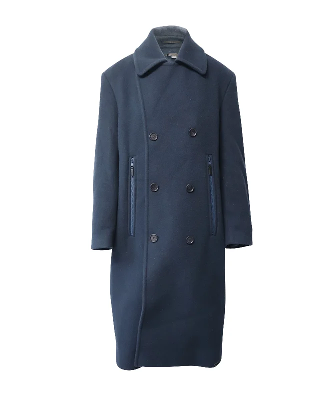 Women’s high-neck coats for added warmth -Eytys Long Coat with Zip Pocket in Navy Blue Wool