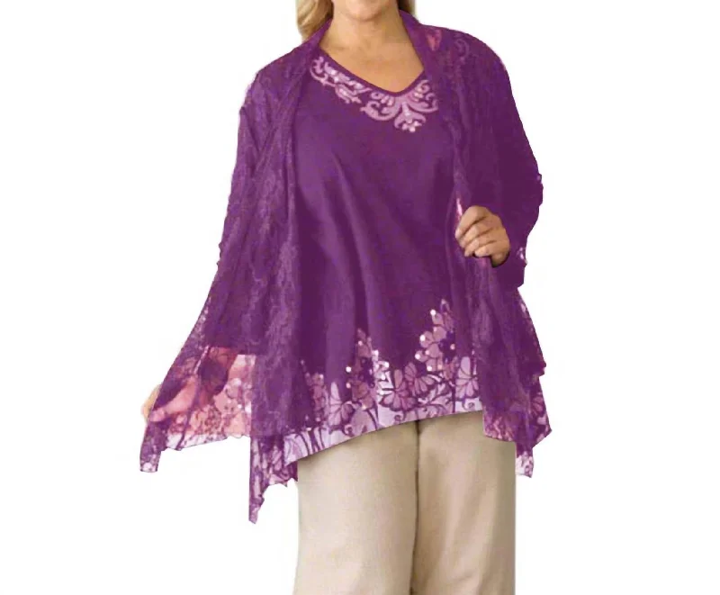 Women’s bomber coats for casual chic -London Lace Long Sleeve Jacket - Plus Size In Purple Lace